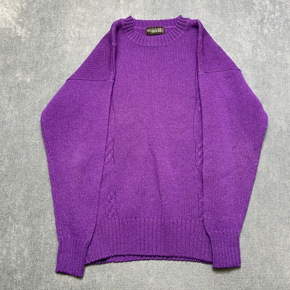 Nordstrom Point Of View Sweater Mens Purple Cable Knit Ribbed Crew Neck Winter